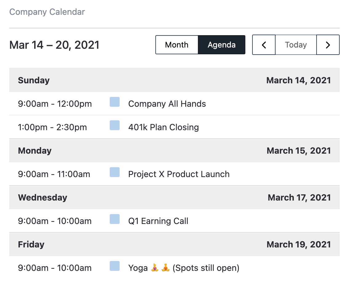 Google Calendar widget on a homepage