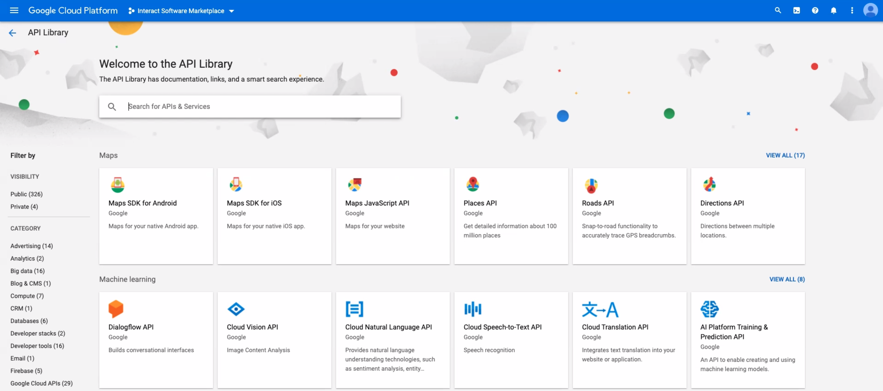 Enabled APIs in the dashboard