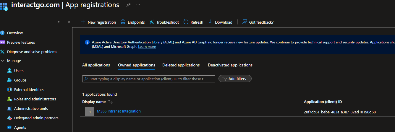 Entra ID App registrations blade