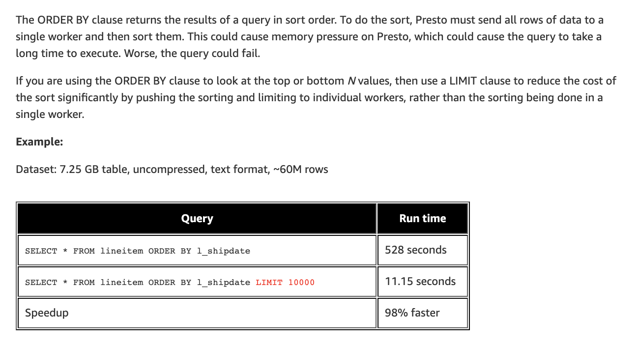 ORDER BY performance tuning guidance