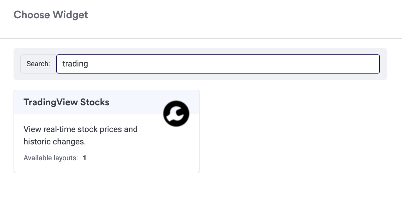 Add Widget list showing the new Custom App