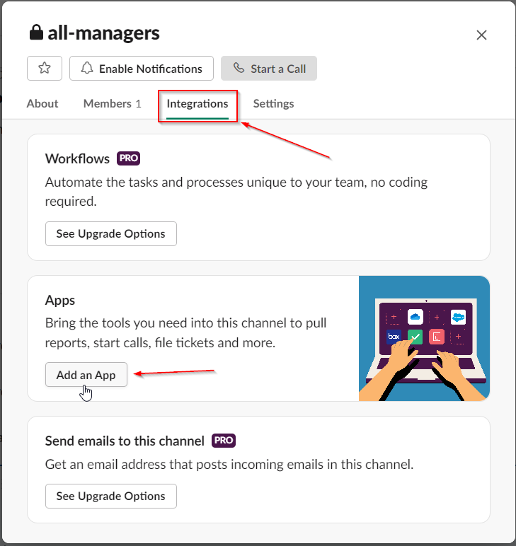 Confirming the app in a channel