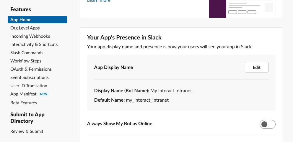 App Home default name