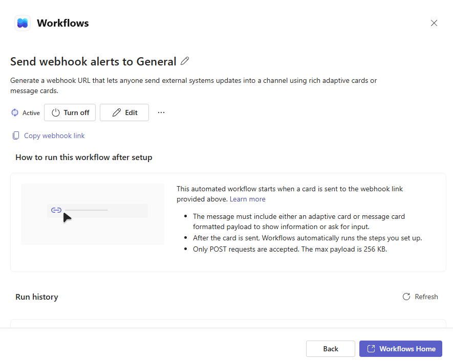 Workflow URL dialog