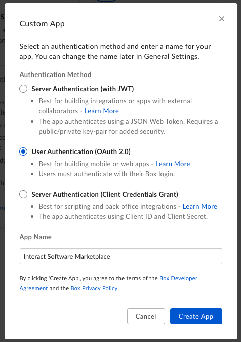 Box app authentication method