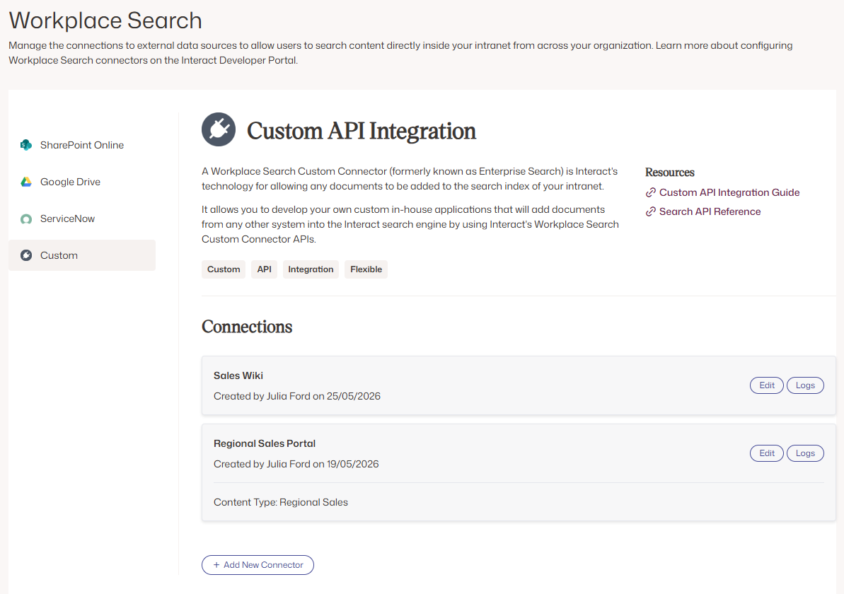 Create New Connector type selection
