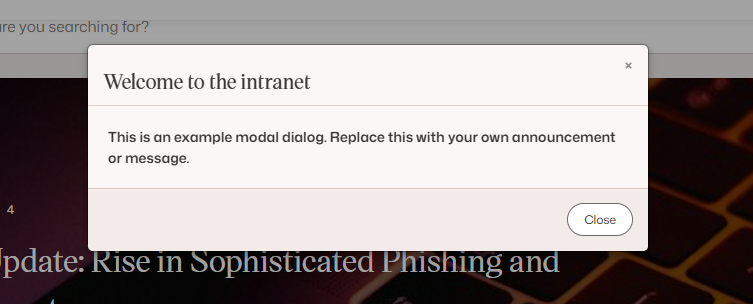 Modal dialog opened by the custom button