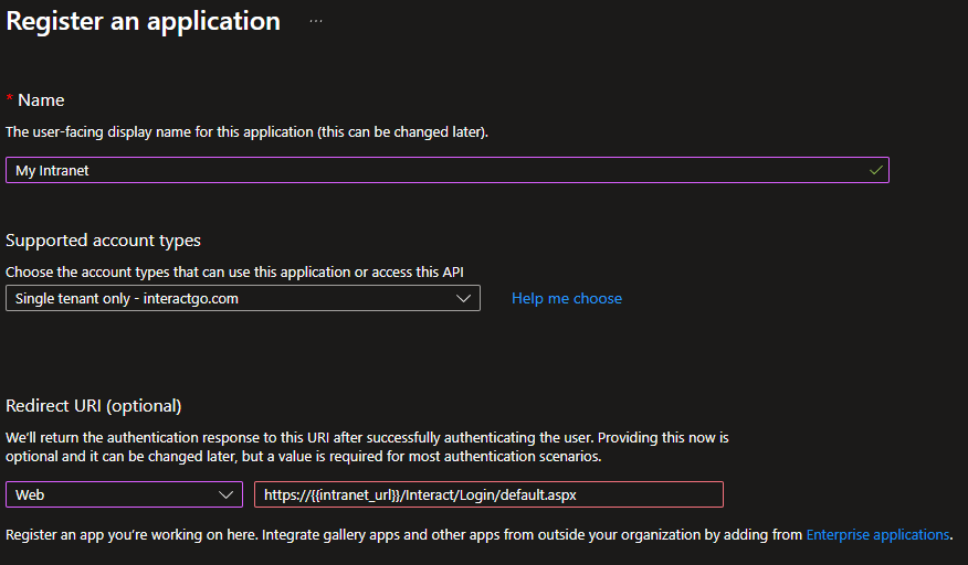 Register an application form
