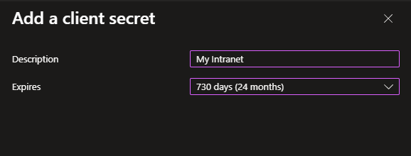 Naming the client secret and setting expiry