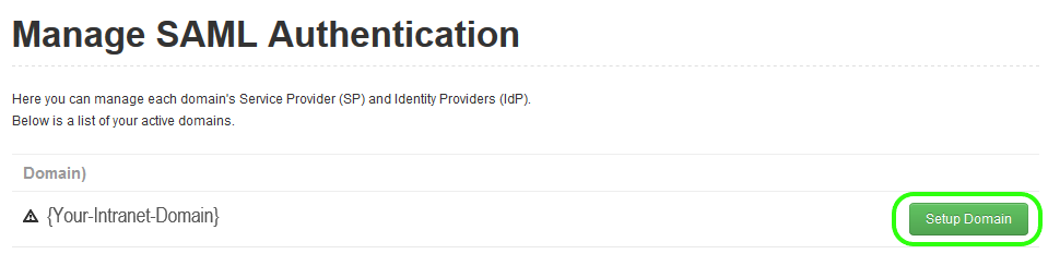 Manage SAML Authentication with Setup Domain
