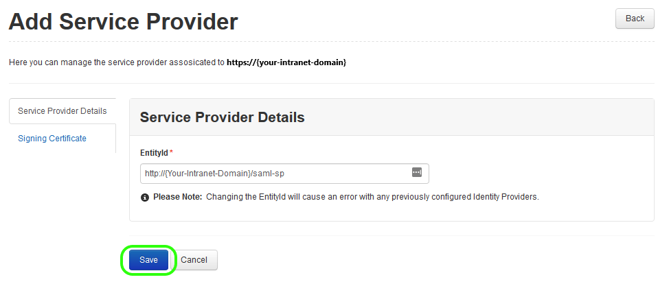 Saving the domain setup