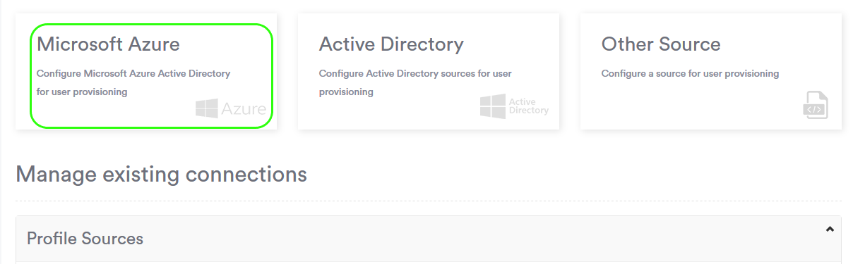 Microsoft Azure option in Manage Profile Sources