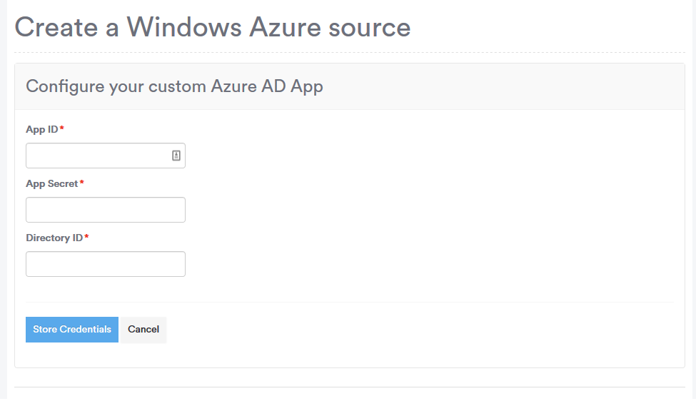 Entering Application ID, Secret and Directory ID