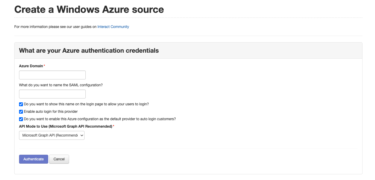 Entering the domain and SAML configuration name