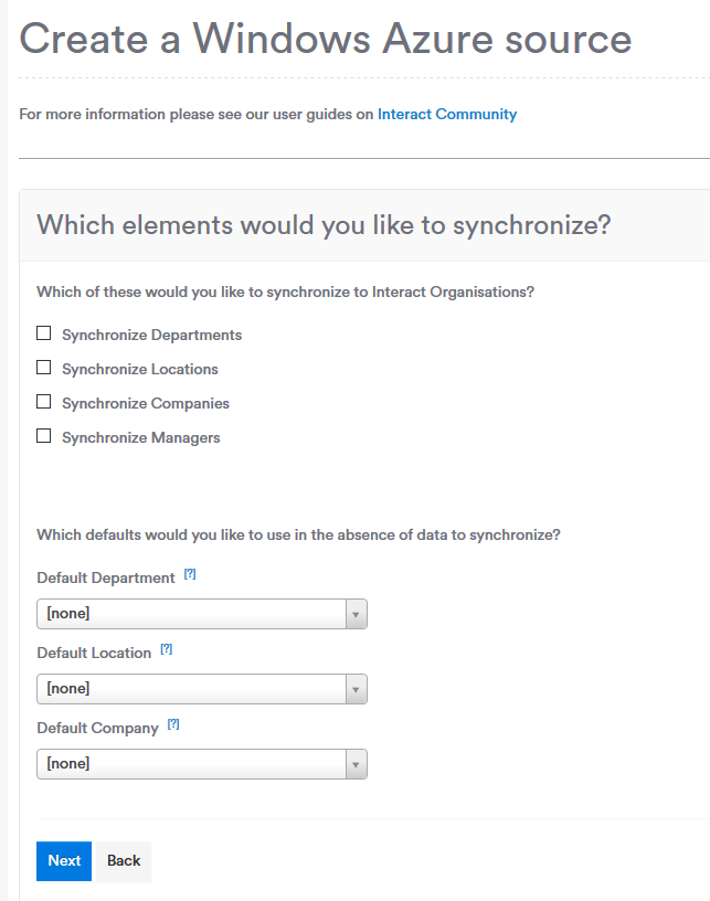 Sync options configuration