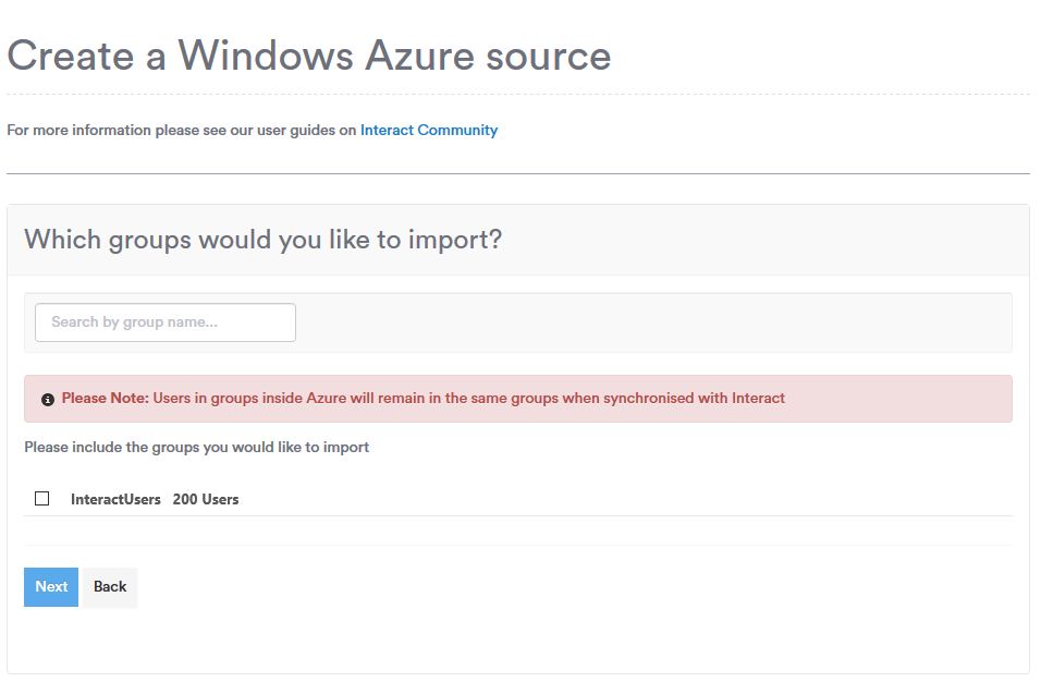 Selecting security groups to sync