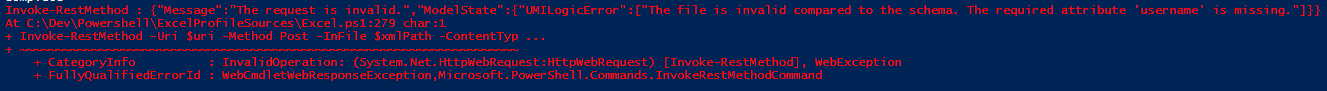 PowerShell displaying an API validation error