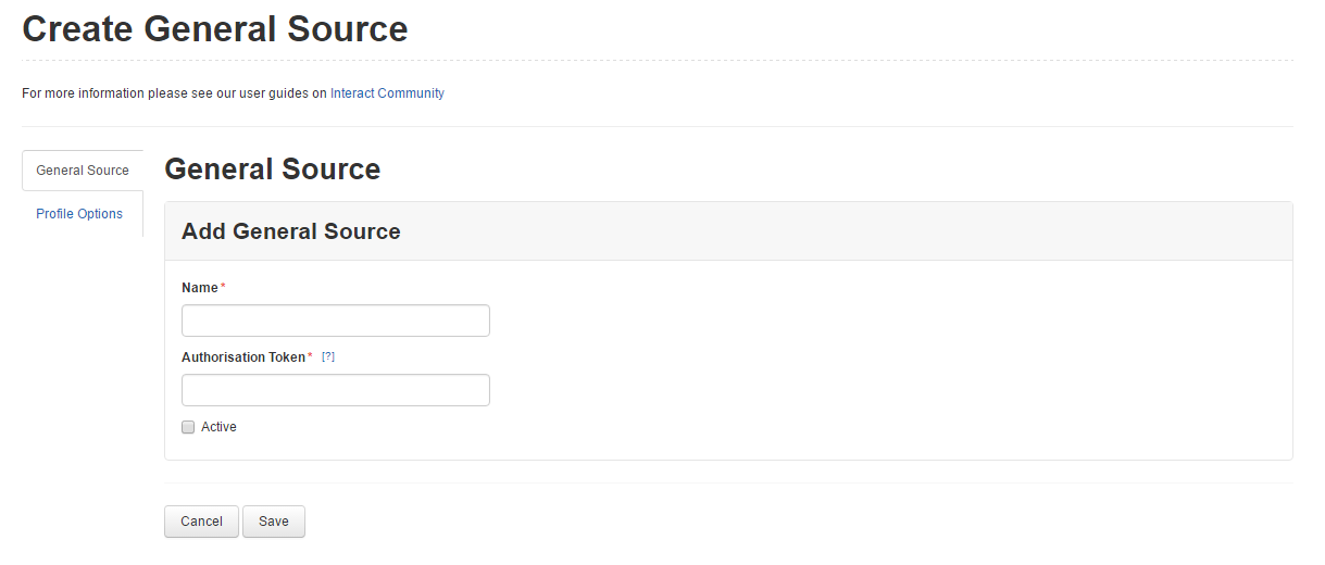 Adding a General Profile Source with Name and Authorisation Token