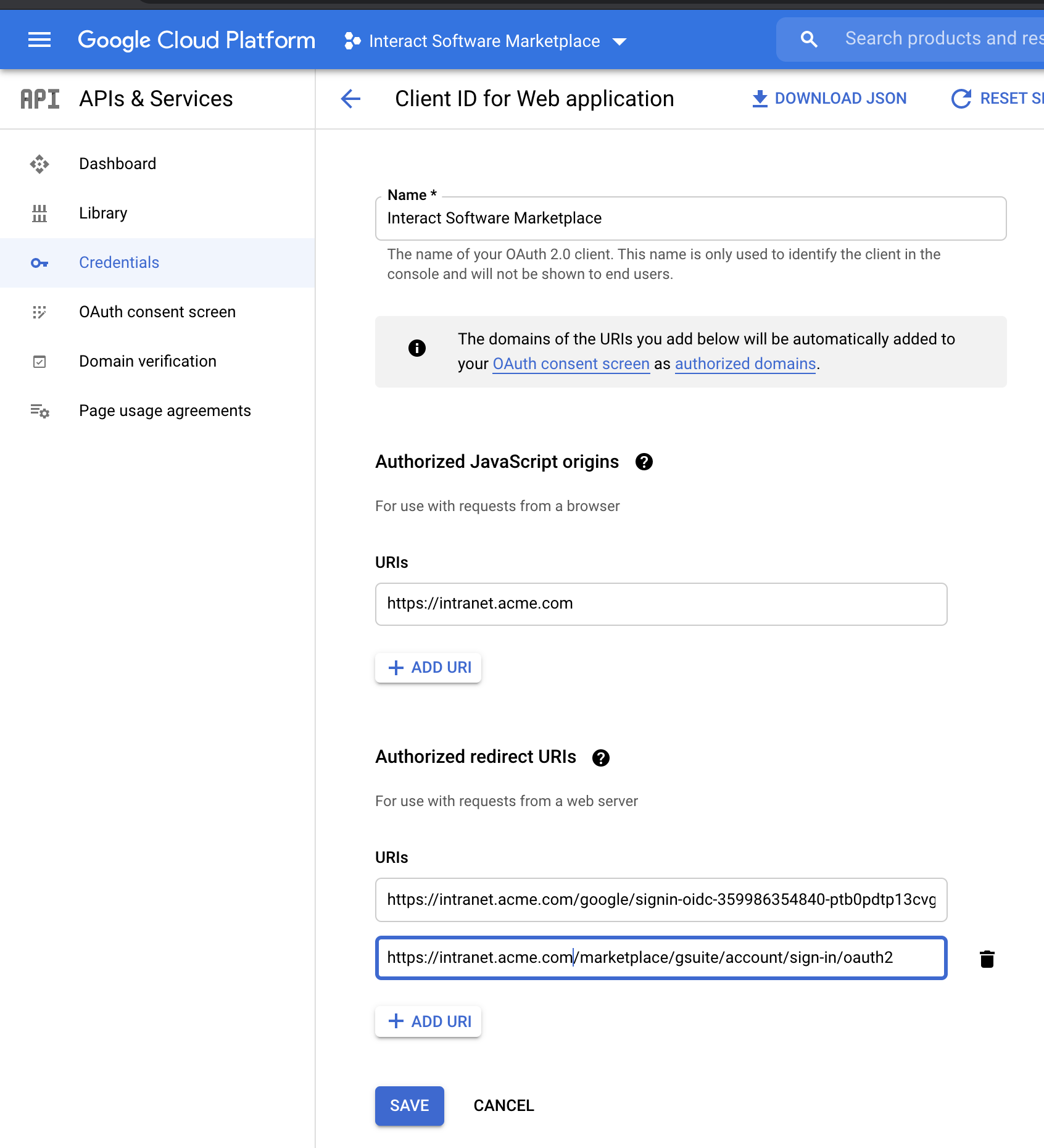 OAuth client ID configuration