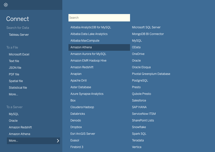 Select the Amazon Athena data source in Tableau