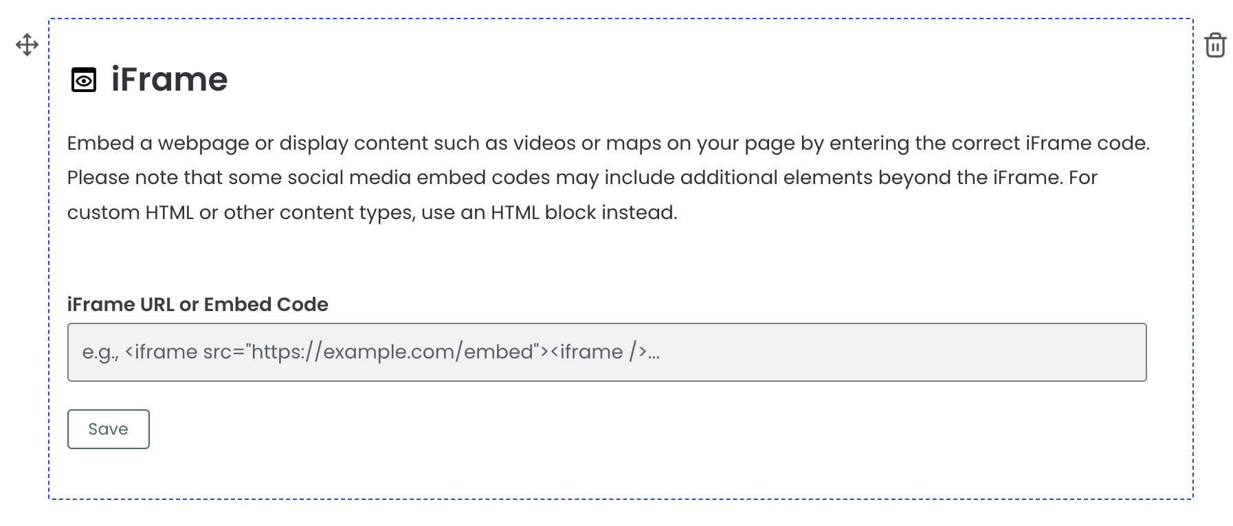 Add an iframe block to the page
