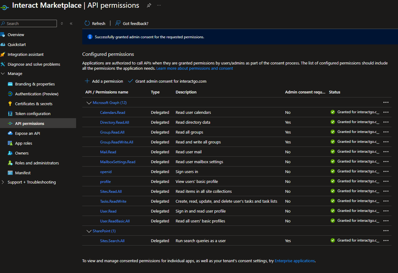 Admin consent granted