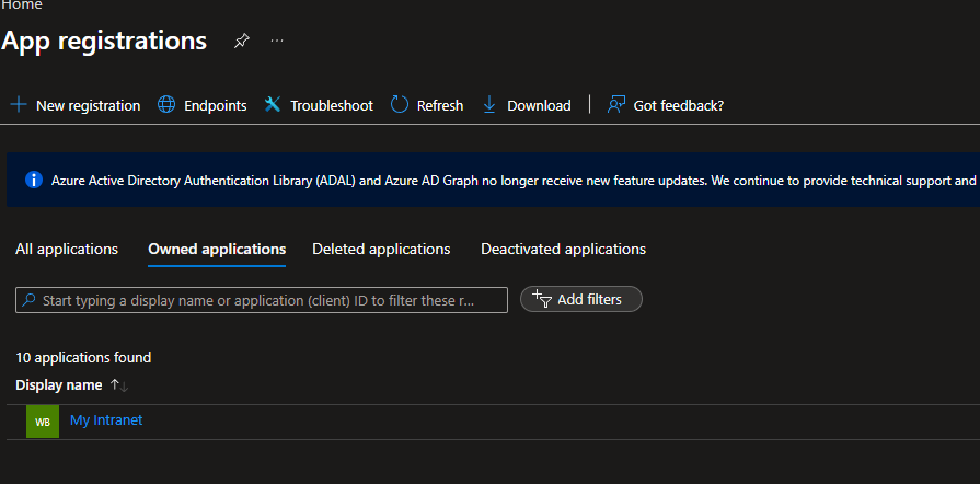 App Registrations in the Entra ID portal
