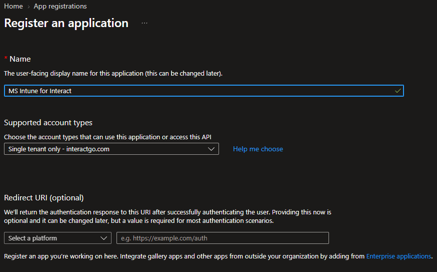 New app registration