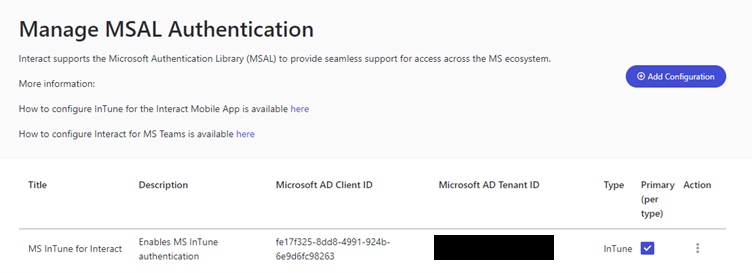 MSAL configuration saved