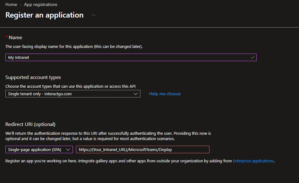 New app registration for Teams