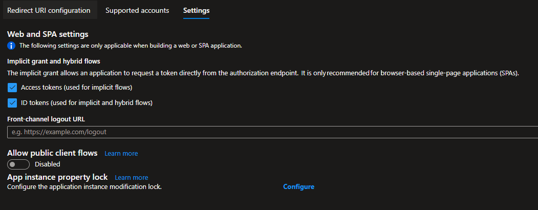 Enable access and ID tokens