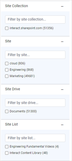 Filters flyout with standard taxonomy aggregations