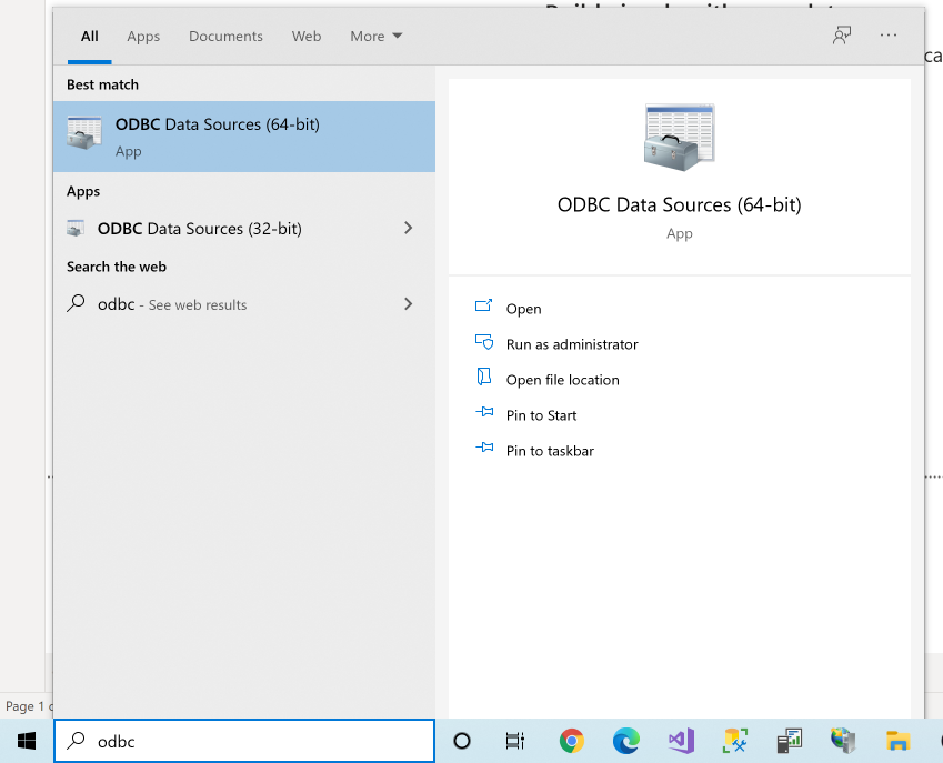 ODBC Data Source Administrator window
