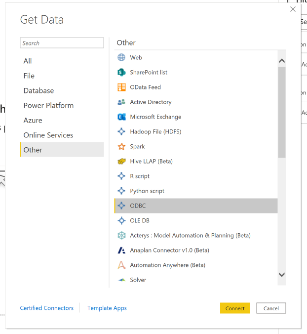 Get Data dialog