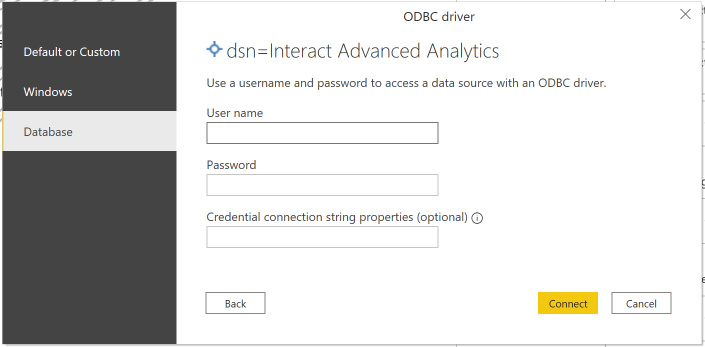 Enter credentials in Power BI