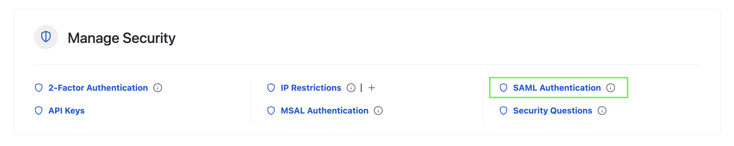 SAML Authentication option in Control Panel