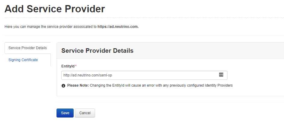 Add Service Provider screen