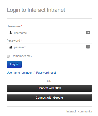 SAML login button on the login page