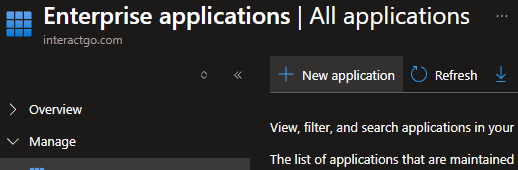 New application button in the Entra ID portal