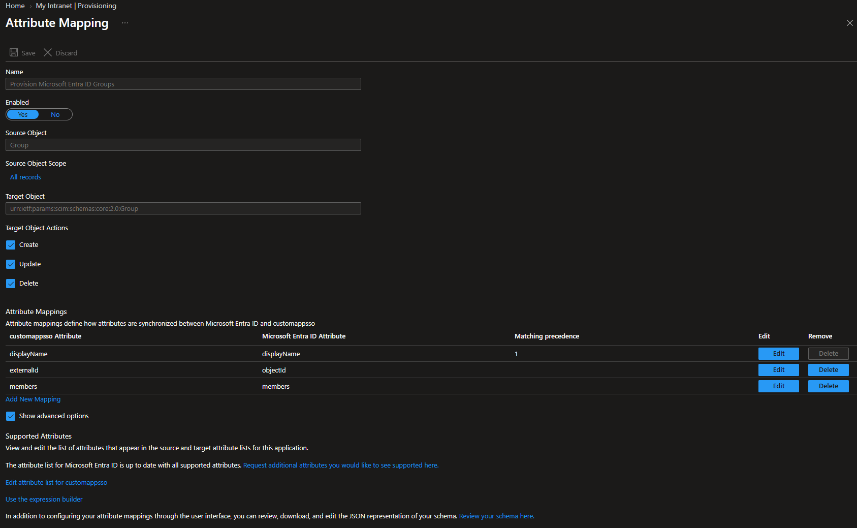 Edit attribute list for customappsso link