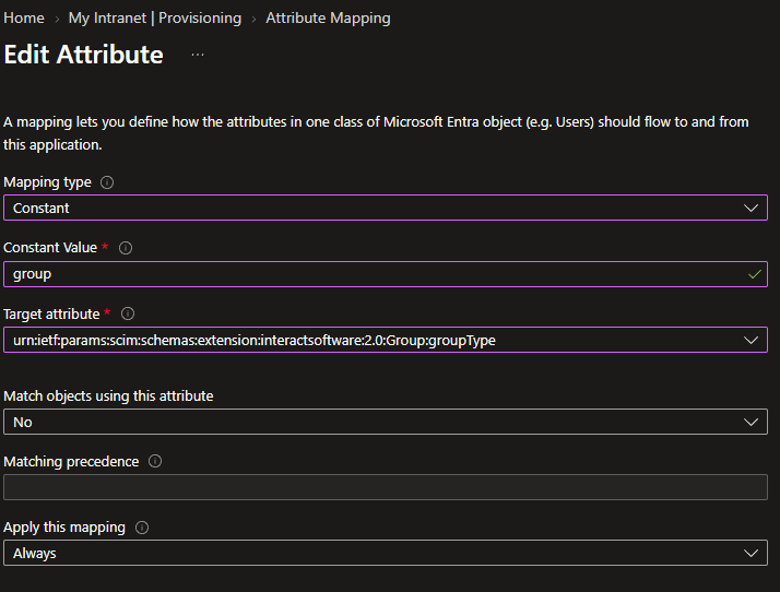Group type mapping configuration