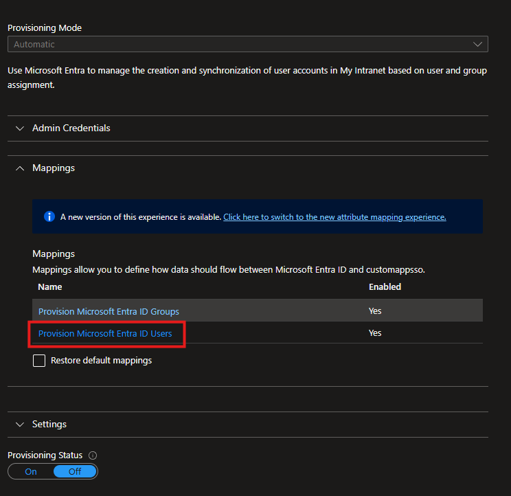 Provision Microsoft Entra ID Users option