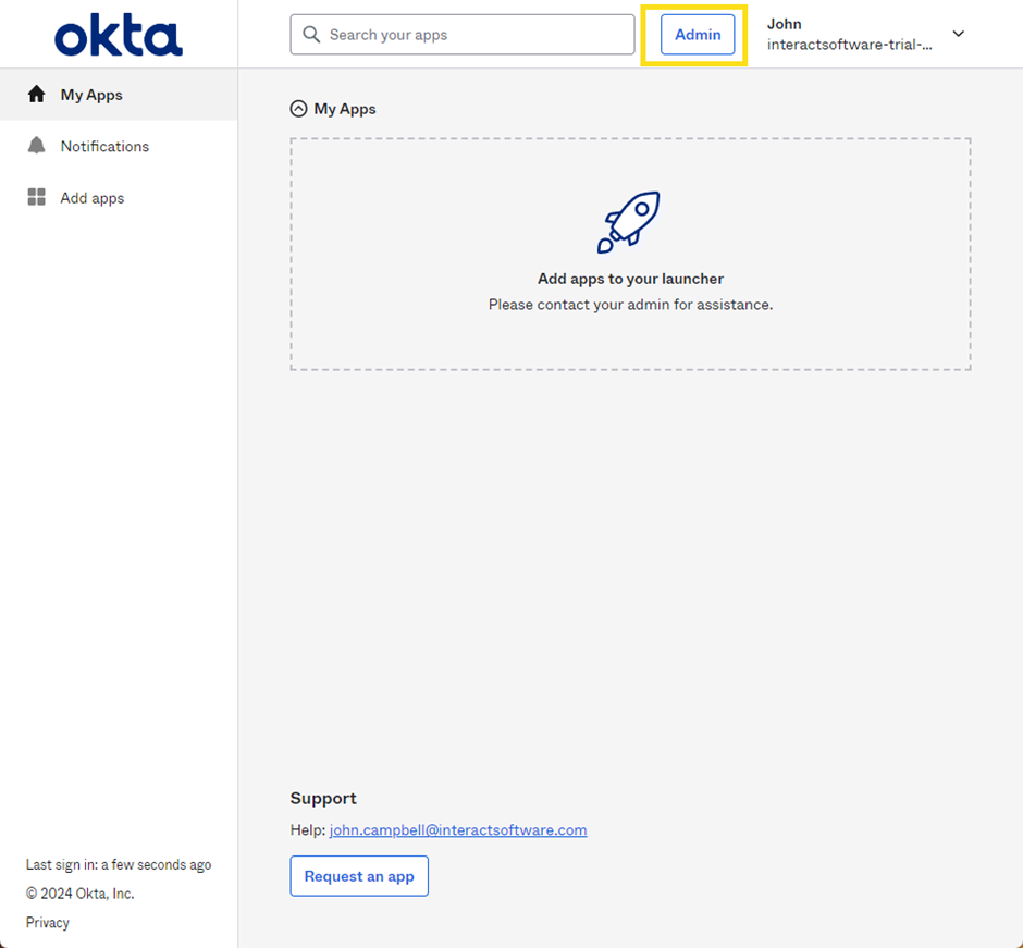 Applications menu in the Okta admin dashboard