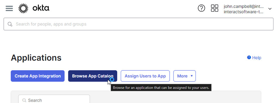 Searching for the SCIM 2.0 Test App in the catalog