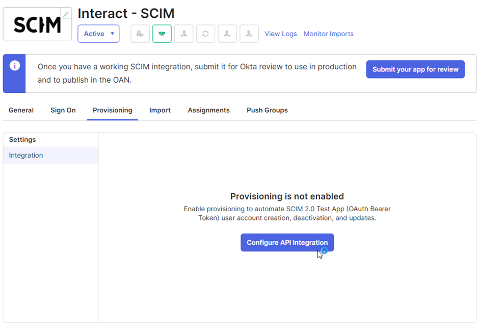 Enable API Integration option