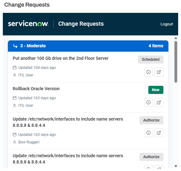 Change requests view