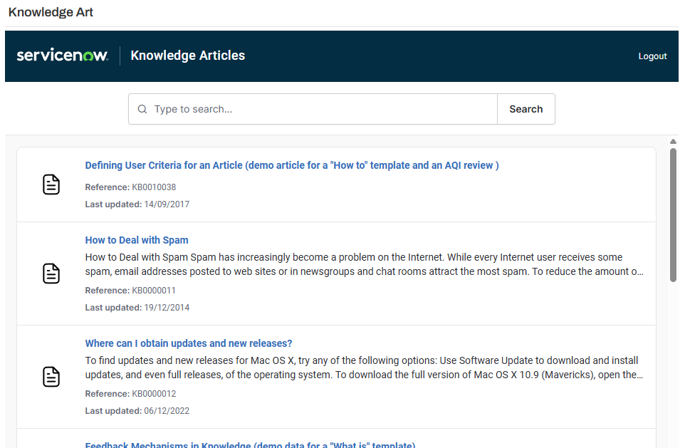 Knowledge article search