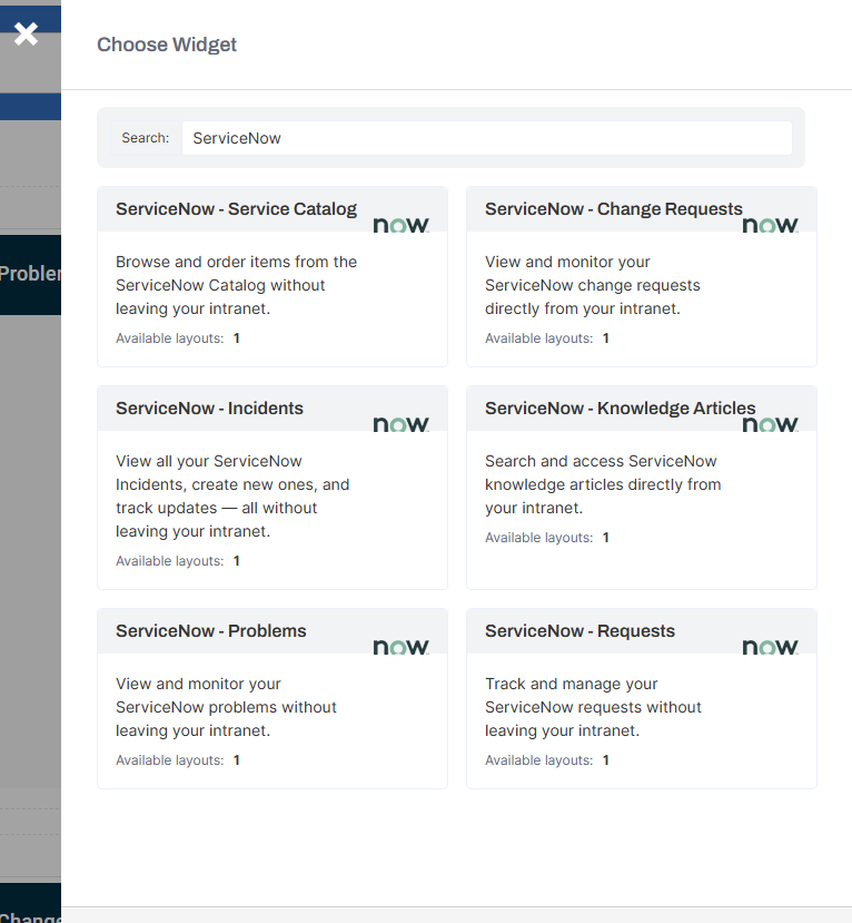 Adding a ServiceNow widget