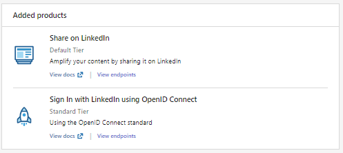 LinkedIn auth scopes via products