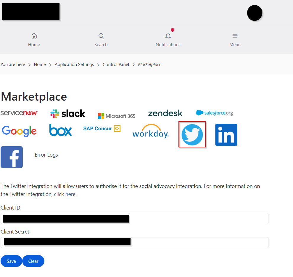 X configuration in the Marketplace